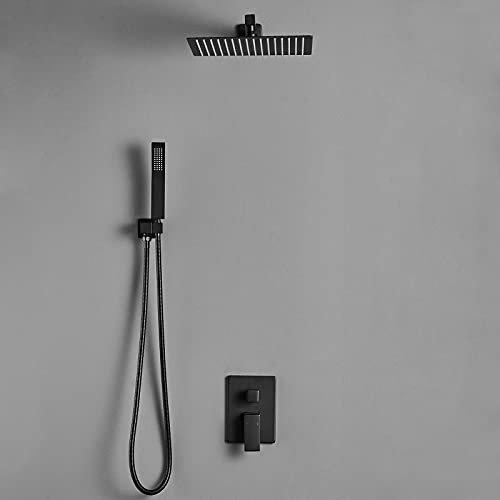 AIMADI Shower Faucets Sets Complete Black,Wall Mounted 10 Inches Rainfall Shower Head and Handle Set System Matte Black Finish Shower Faucet Contain Rough-in Valve Body and Trim