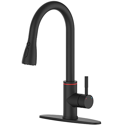 Black Kitchen Faucet,Kitchen Faucet with Sprayer,AIMADI Commercial Single Handle One Hole Kitchen Sink Faucet with LED Light,Matte Black