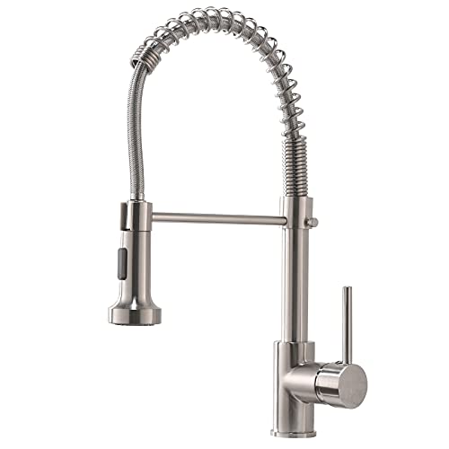 AIMADI Commercial Kitchen Sink Faucet,Modern Single Handle Stainless Steel Pull Down Kitchen Faucet with Sprayer,Brushed Nickel