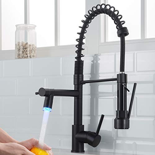 AIMADI Kitchen Faucet,Black Kitchen Faucet,Commercial Kitchen Faucet with Sprayer Single Handle Single Hole Spring Kitchen Sink Faucet,Matte Black