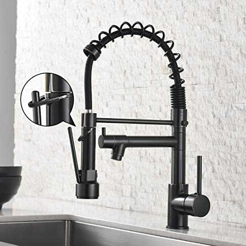 Spring Commercial Kitchen Sink Faucet,Modern Single Handle Oil Rubbed Bronze Kitchen Faucets with Pull Down Sprayer