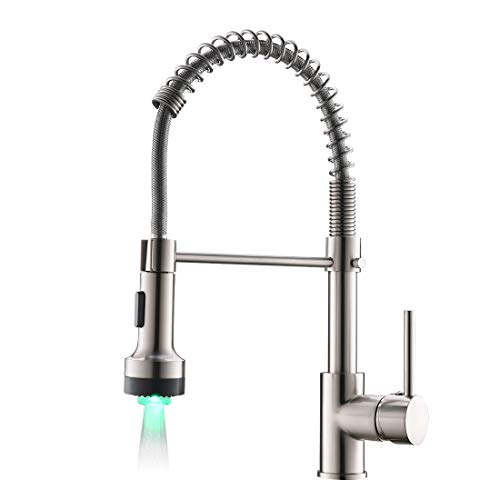 Modern Kitchen Faucet Pull Down Sprayer,Stainless Steel Single Handle Kitchen Sink Faucet with LED Light,Brushed Nickel