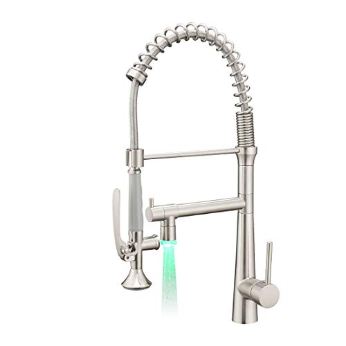 AIMADI Pull Down Kitchen Faucet with Sprayer,Commercial Single Handle Stainless Steel Brushed Nickel Kitchen Sink Faucet with LED Light