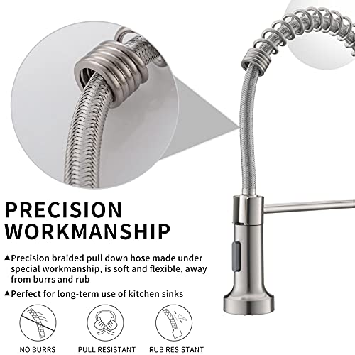 AIMADI Commercial Kitchen Sink Faucet,Modern Single Handle Stainless Steel Pull Down Kitchen Faucet with Sprayer,Brushed Nickel