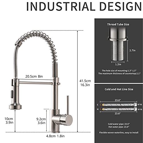 AIMADI Commercial Kitchen Sink Faucet,Modern Single Handle Stainless Steel Pull Down Kitchen Faucet with Sprayer,Brushed Nickel