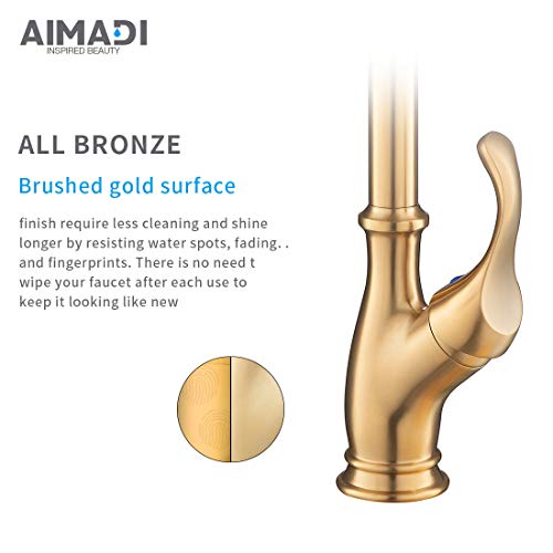 2021 Newest Kitchen Faucet,Gold Kitchen Faucet with Sprayer,Single Handle Commercial High Arc Single Handle Brushed Gold Kitchen Sink Faucets with Deck Plate