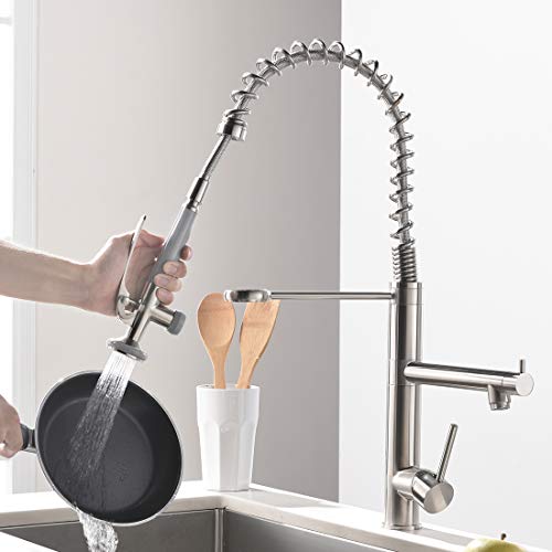 Commercial Kitchen Faucet with Pull Down Sprayer,Modern Single Handle High Arch Pre-Rinse Spring Kitchen Sink Faucet,Brushed Nickel