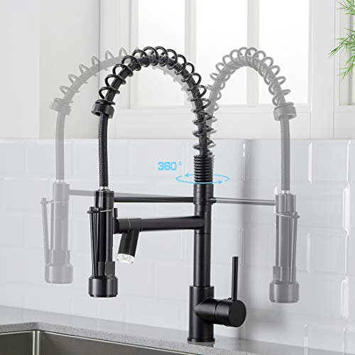 AIMADI Kitchen Faucet,Black Kitchen Faucet,Commercial Kitchen Faucet with Sprayer Single Handle Single Hole Spring Kitchen Sink Faucet,Matte Black