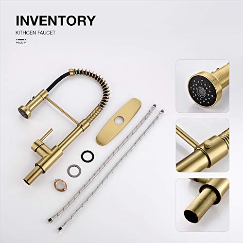 AIMADI Gold Kitchen Faucet with Pull Down Sprayer,Commercial Single Handle Brushed Gold Kitchen Sink Faucet with Deck Plate