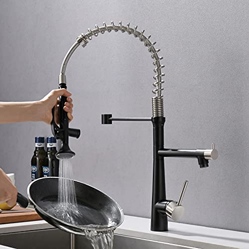 AIMADI Faucet for Kitchen Sink,Black Kitchen Faucet with Pull Down Sprayer,Commercial Style Single Handle One Hole Matte Black Kitchen Faucet