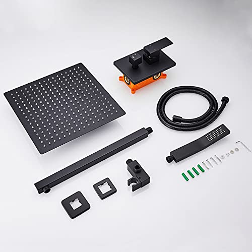 AIMADI Shower Faucets Sets Complete Black,Wall Mounted 10 Inches Rainfall Shower Head and Handle Set System Matte Black Finish Shower Faucet Contain Rough-in Valve Body and Trim
