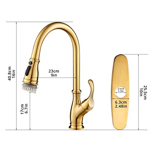 2021 Newest Kitchen Faucet,Gold Kitchen Faucet with Sprayer,Single Handle Commercial High Arc Single Handle Brushed Gold Kitchen Sink Faucets with Deck Plate