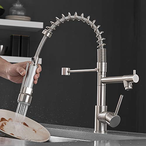 AIMADI Kitchen Faucet with Pull Down Sprayer,Commercial Single Handle High Arc Stainless Steel Brushed Nickel Kitchen Sink Faucet