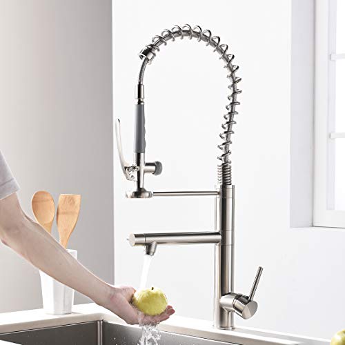 Commercial Kitchen Faucet with Pull Down Sprayer,Modern Single Handle High Arch Pre-Rinse Spring Kitchen Sink Faucet,Brushed Nickel