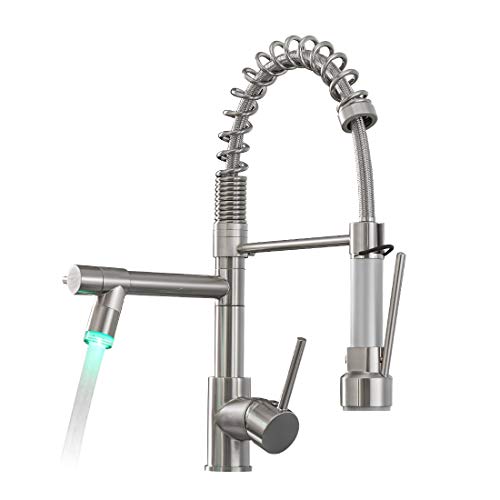 AIMADI Commercial Pull Down Kitchen Faucet Sprayer with LED Light,Brushed Nickel