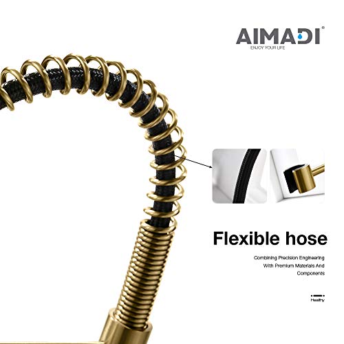 AIMADI Gold Kitchen Faucet with Pull Down Sprayer,Commercial Single Handle Brushed Gold Kitchen Sink Faucet with Deck Plate