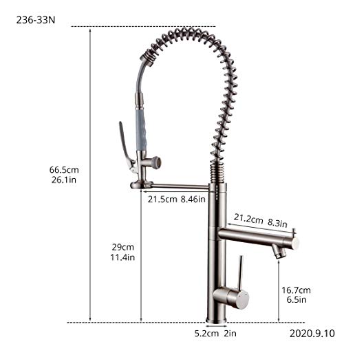 Commercial Kitchen Faucet with Pull Down Sprayer,Modern Single Handle High Arch Pre-Rinse Spring Kitchen Sink Faucet,Brushed Nickel