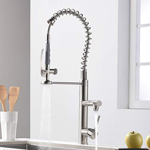 Commercial Kitchen Faucet with Pull Down Sprayer,Modern Single Handle High Arch Pre-Rinse Spring Kitchen Sink Faucet,Brushed Nickel