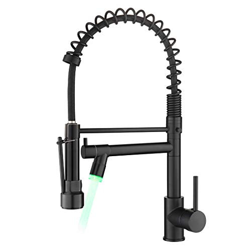 AIMADI Kitchen Faucet,Black Kitchen Faucet,Commercial Kitchen Faucet with Sprayer Single Handle Single Hole Spring Kitchen Sink Faucet,Matte Black