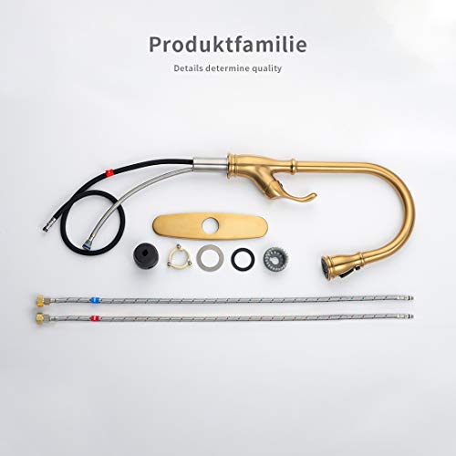 2021 Newest Kitchen Faucet,Gold Kitchen Faucet with Sprayer,Single Handle Commercial High Arc Single Handle Brushed Gold Kitchen Sink Faucets with Deck Plate