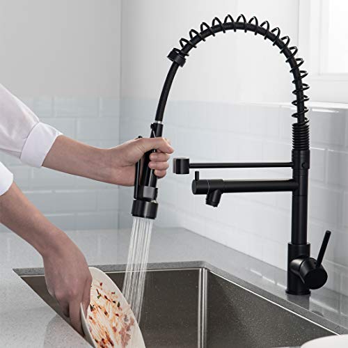 AIMADI Kitchen Faucet,Black Kitchen Faucet,Commercial Kitchen Faucet with Sprayer Single Handle Single Hole Spring Kitchen Sink Faucet,Matte Black