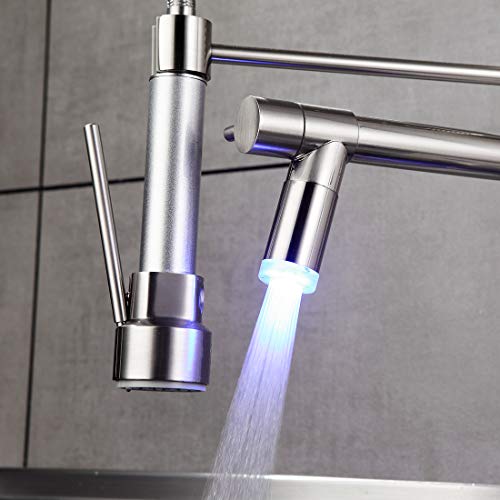 AIMADI Commerical Kitchen Faucet with Sprayer,Single Handle Pull Down Sprayer Kitchen Sink Faucet with LED Light Two Spout,Brushed Nickel