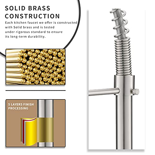 AIMADI Commercial Kitchen Sink Faucet,Modern Single Handle Stainless Steel Pull Down Kitchen Faucet with Sprayer,Brushed Nickel