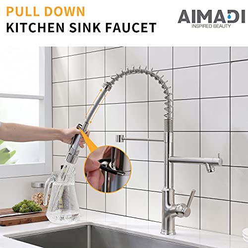 AIMADI Kitchen Sink Faucet,Kitchen Faucet with Sprayer,Commercial Single Handle Stainless Steel Brushed Nickel Kitchen Faucet