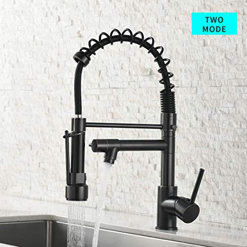 Spring Commercial Kitchen Sink Faucet,Modern Single Handle Oil Rubbed Bronze Kitchen Faucets with Pull Down Sprayer