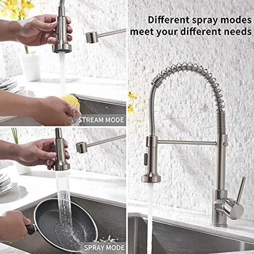 AIMADI Commercial Kitchen Sink Faucet,Modern Single Handle Stainless Steel Pull Down Kitchen Faucet with Sprayer,Brushed Nickel