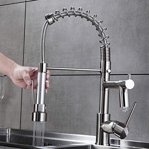 AIMADI Commerical Kitchen Faucet with Sprayer,Single Handle Pull Down Sprayer Kitchen Sink Faucet with LED Light Two Spout,Brushed Nickel
