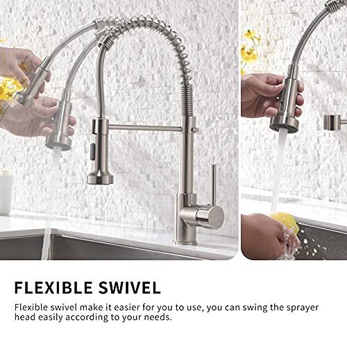 AIMADI Commercial Kitchen Sink Faucet,Modern Single Handle Stainless Steel Pull Down Kitchen Faucet with Sprayer,Brushed Nickel