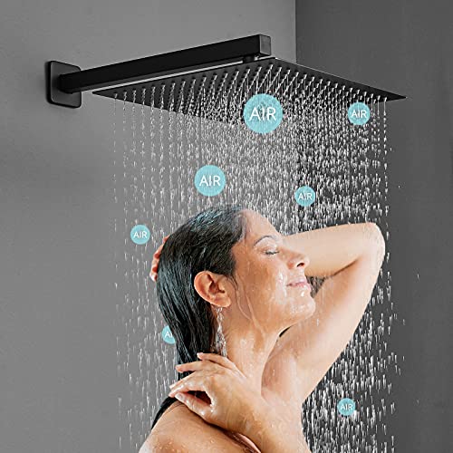 AIMADI Shower Faucets Sets Complete Black,Wall Mounted 10 Inches Rainfall Shower Head and Handle Set System Matte Black Finish Shower Faucet Contain Rough-in Valve Body and Trim