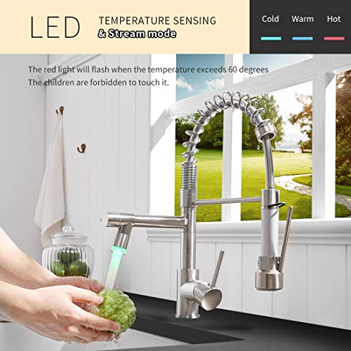 AIMADI Commercial Pull Down Kitchen Faucet Sprayer with LED Light,Brushed Nickel