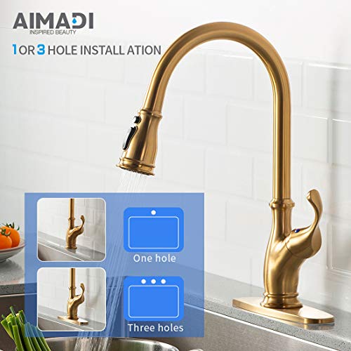 2021 Newest Kitchen Faucet,Gold Kitchen Faucet with Sprayer,Single Handle Commercial High Arc Single Handle Brushed Gold Kitchen Sink Faucets with Deck Plate