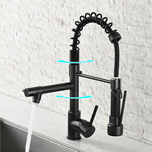 Spring Commercial Kitchen Sink Faucet,Modern Single Handle Oil Rubbed Bronze Kitchen Faucets with Pull Down Sprayer