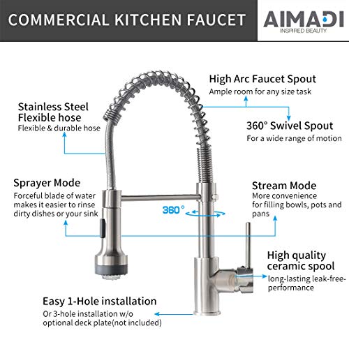Modern Kitchen Faucet Pull Down Sprayer,Stainless Steel Single Handle Kitchen Sink Faucet with LED Light,Brushed Nickel